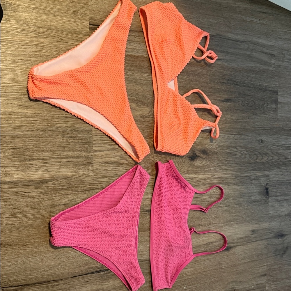Orange and Pink Textured Bikini Set